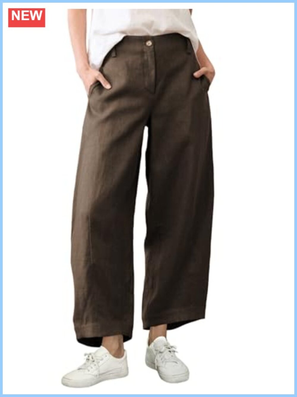 Cotton Linen Barrel Pants High Waisted Wide Leg Trousers